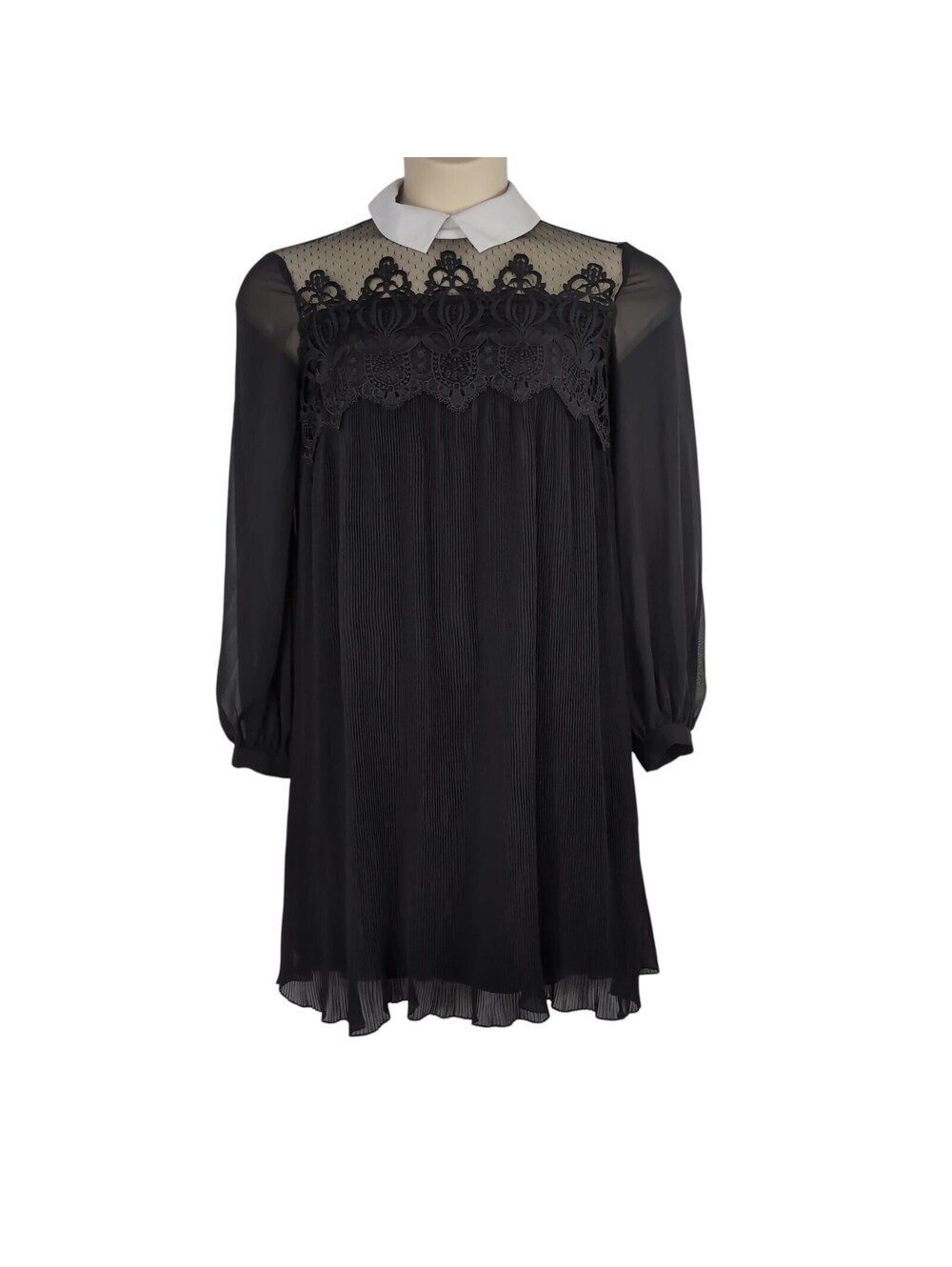 CeCe Whimsigoth Neo-Victorian Pleated Mini Dress w/ Peter Pan Collar Size 2